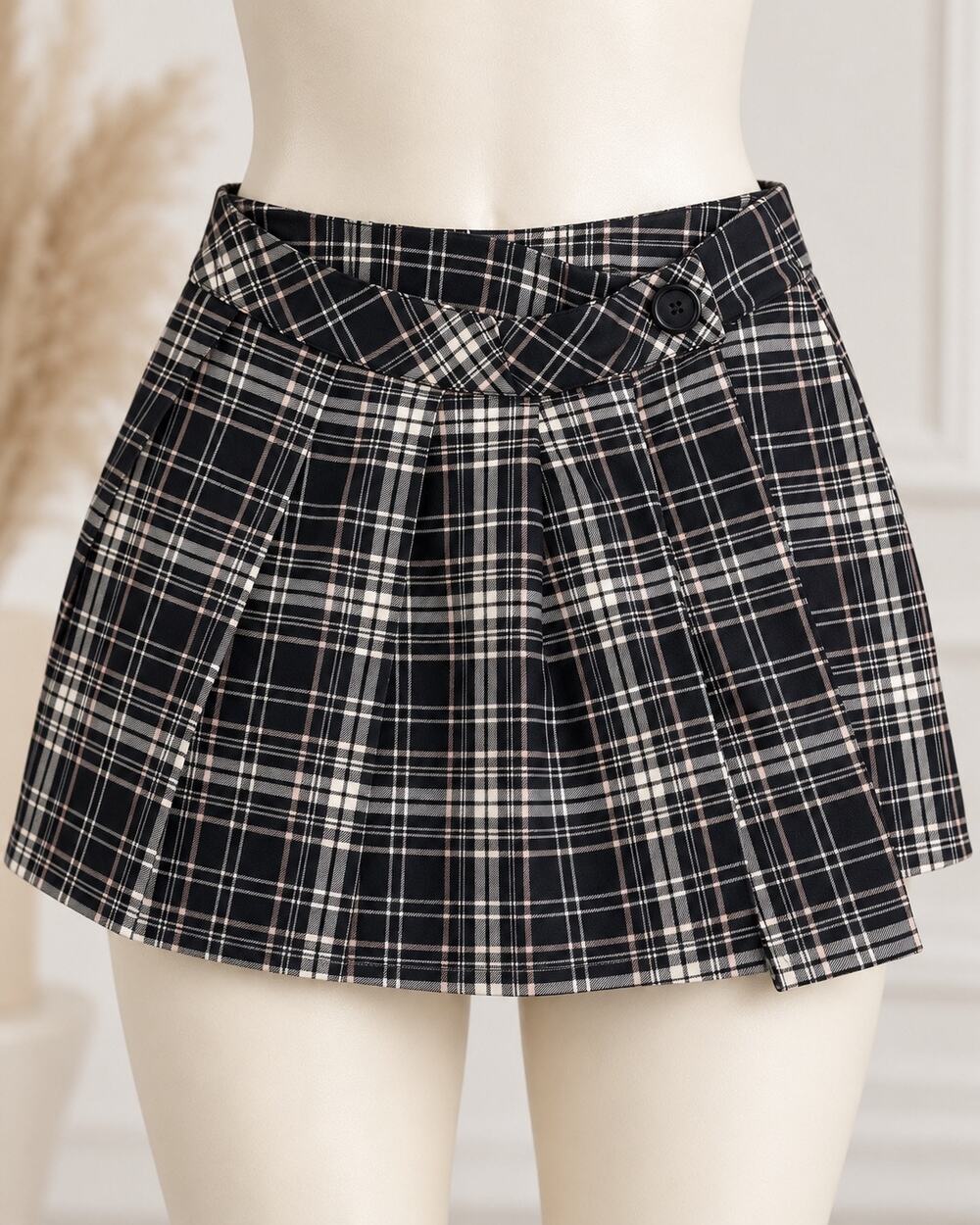 Joe Benbasset Plaid Pleated Mini Skirt Black White Preppy Schoolgirl L